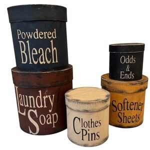 Large Set Vintage Rustic Laundry Room Containers Boxes Organization Farmhouse